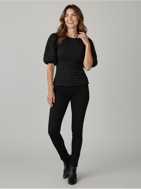 Muse Black Textured Puff-Sleeve Top NWT Size Small